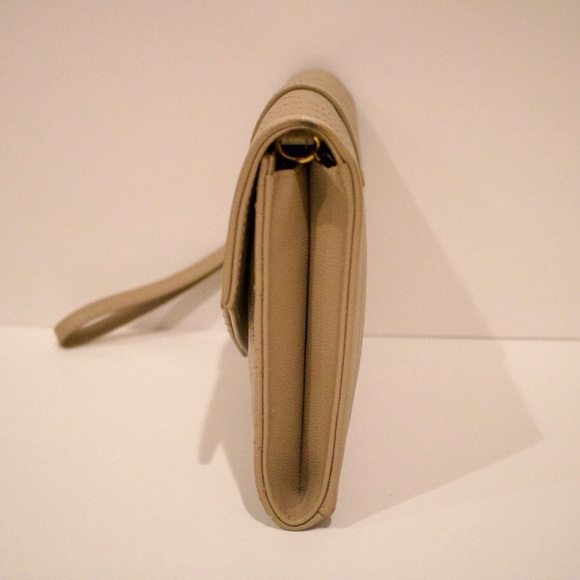 Saint Laurent (YSL) Envelope Flap Clutch Bag in Dark Beige - Picture 3 of 13